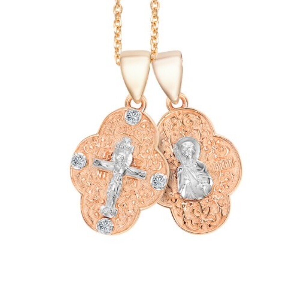 Купить Крест из красного золота "Ангел Хранитель" с бриллиантами (41033)