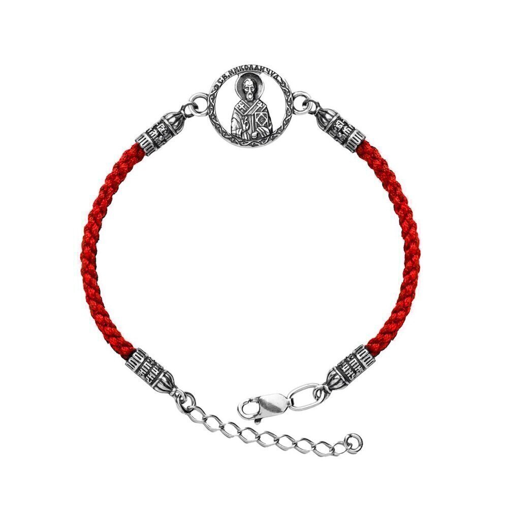 Купить Браслет из шнурка и серебра "Святой Николай Чудотворец" (12348)