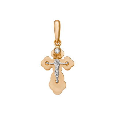 картинка Крест из красного золота "Спаси и Сохрани" с бриллиантом (41024) 