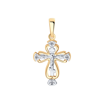 картинка Крест из красного золота "Спаси и Сохрани" с фианитами (41569) 