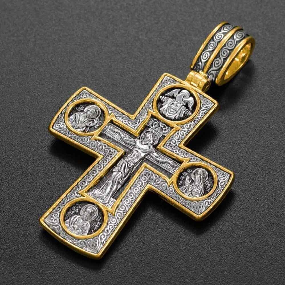Купить Крест из серебра "Святые покровители" (42879)