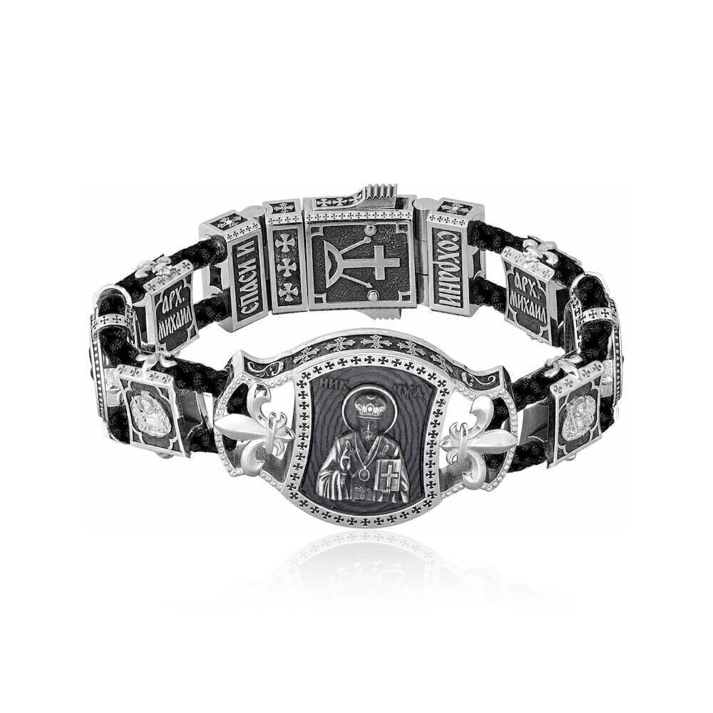 Купить Браслет из шнурка и серебра "Святой Николай Чудотворец" (12079)