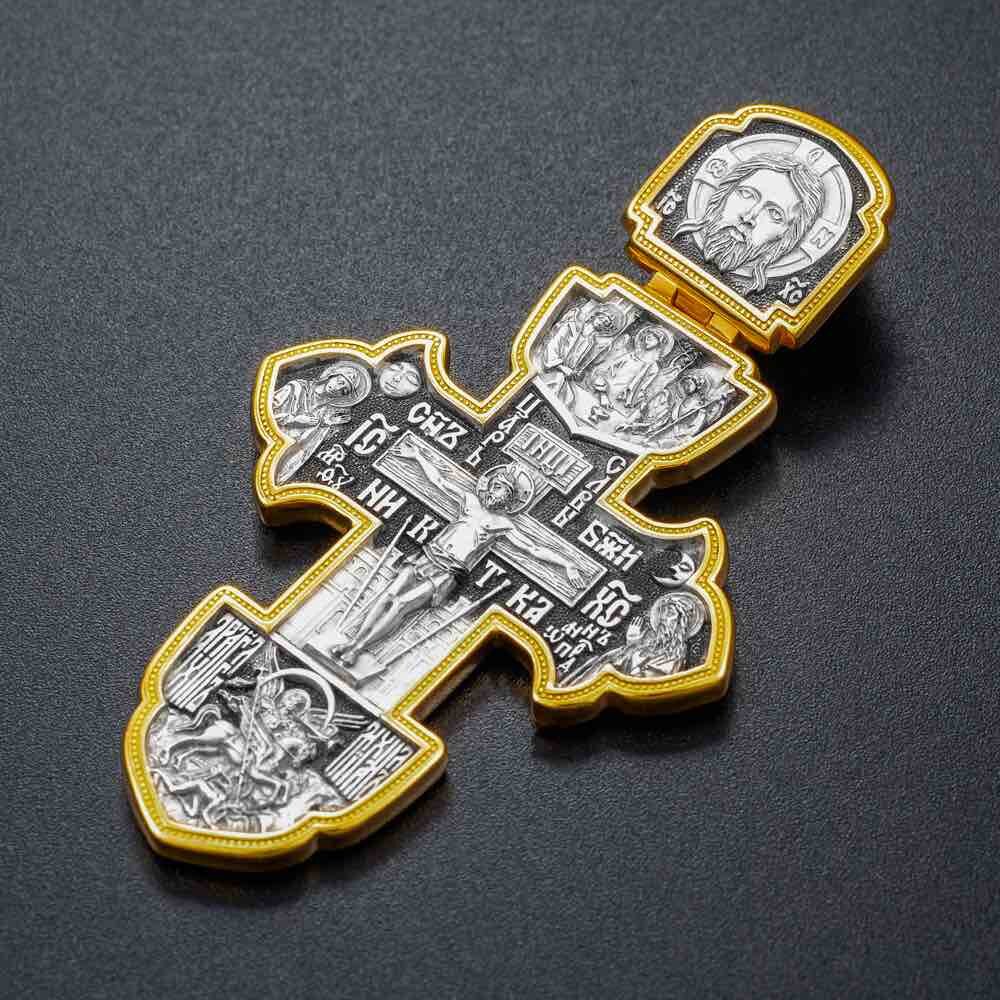 Купить Крест из серебра "Святые покровители" (42873)