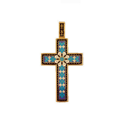картинка Крест из серебра "Да воскреснет Бог" с эмалью (42849) 