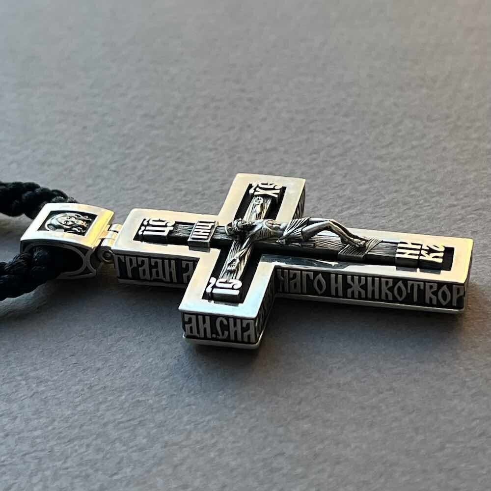 Купить Крест из дерева граб и серебра "Помилуй Мя Грешного" на гайтане (42814)