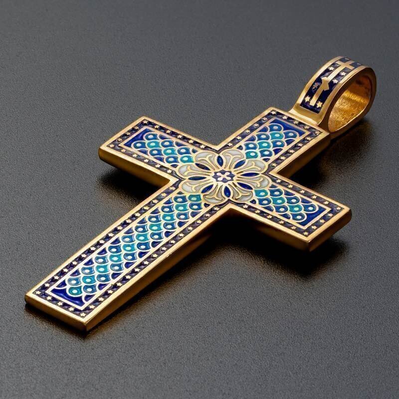 Купить Крест из серебра "Да воскреснет Бог" с эмалью (42849)