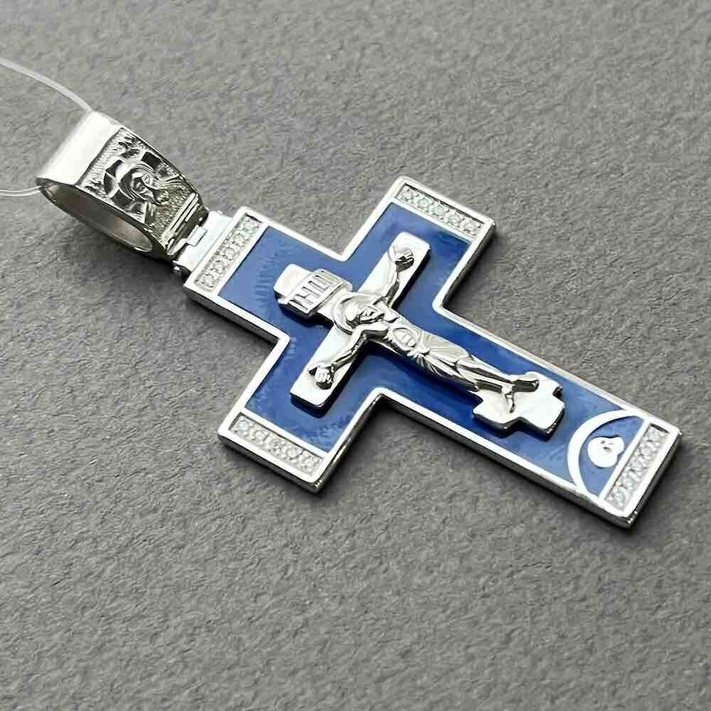 Купить Крест из серебра "Распятие Христа" с эмалью и фианитами (42979)