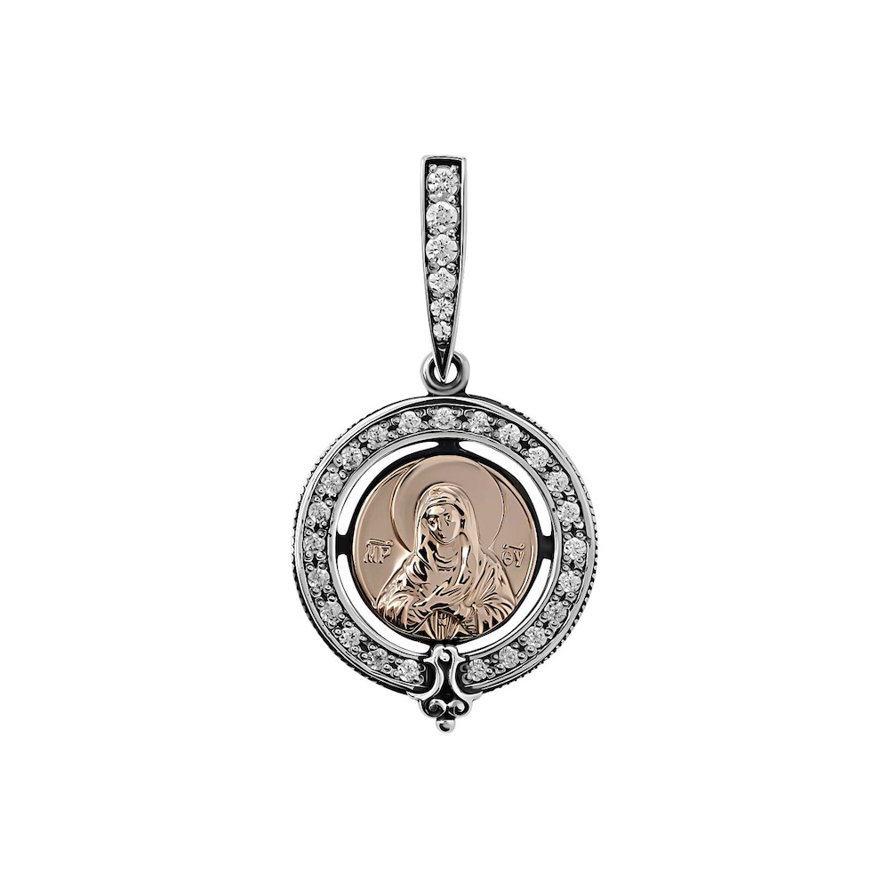 Купить Образ из серебра "Божия Матерь Умиление" с цирконом (52549)