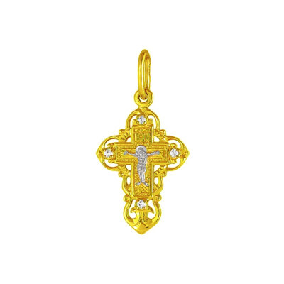 картинка Крест из желтого золота "Божия Матерь Казанская" с фианитами (41010) 