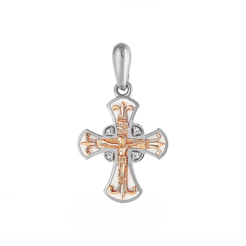Купить Крест из серебра "Спаси и Сохрани" с бриллиантами (42985)
