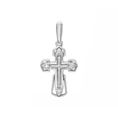 картинка Крест из белого золота "Спаси и Сохрани" с бриллиантами (41466) 