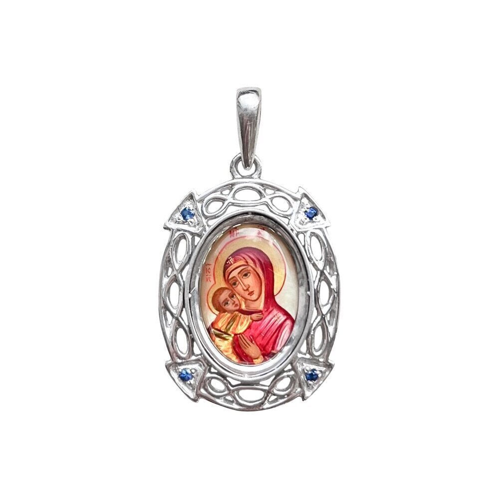 Купить Образ из серебра "Божия Матерь Владимирская" с сапфирами (52762)