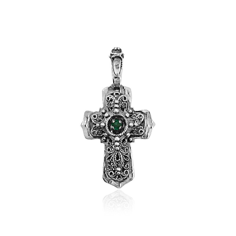 Купить Крест из серебра с изумрудом (97082)