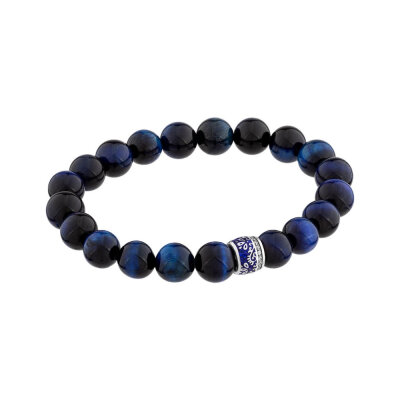 картинка Браслет из тигрового глаза "Кобальт" с бусиной из серебра (12237) 