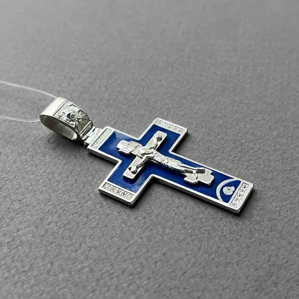 Купить Крест из серебра "Распятие Христа" с эмалью и фианитами (42979)