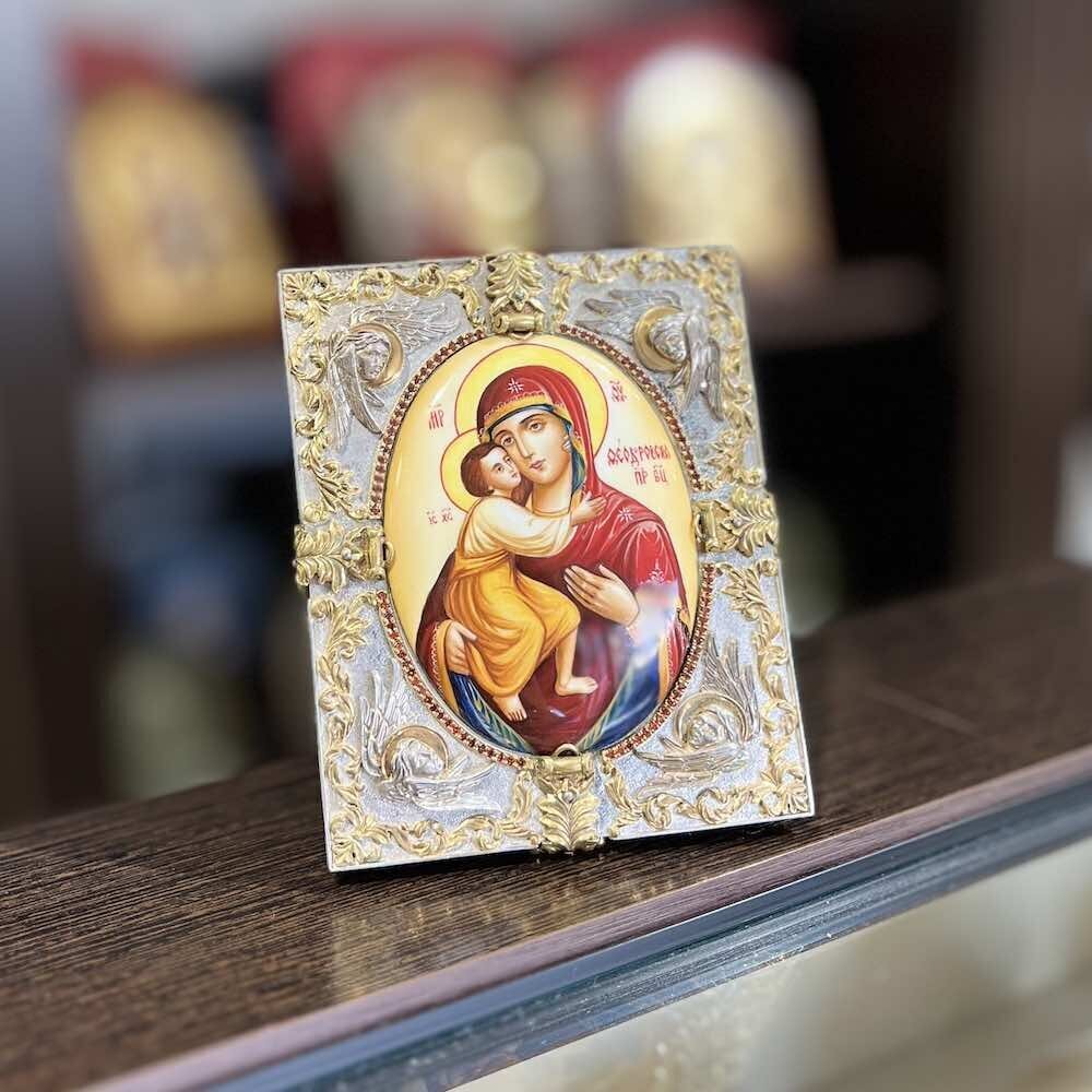 Купить Икона "Божия Матерь Федоровская" эмаль финифть (20165)