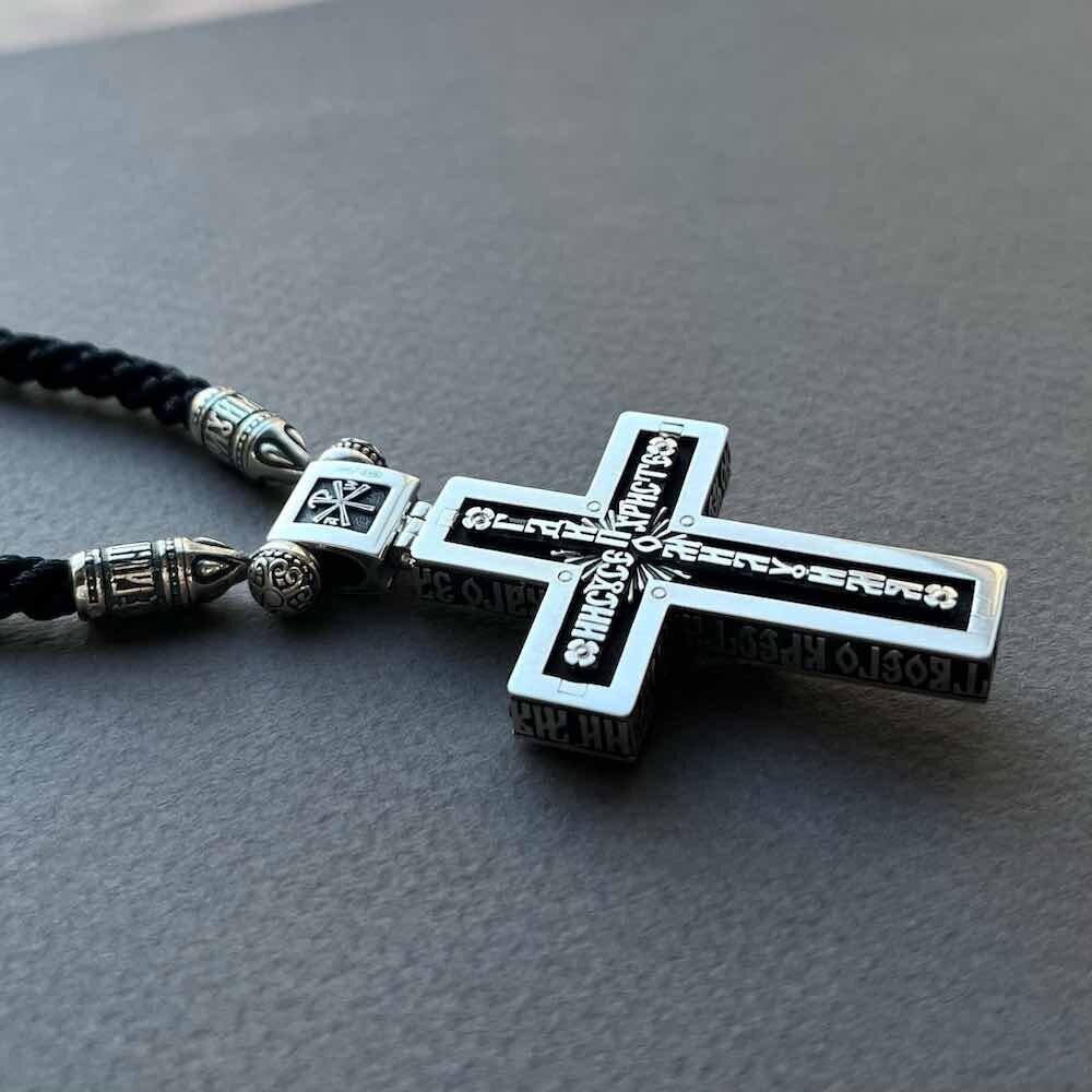 Купить Крест из дерева граб и серебра "Помилуй Мя Грешного" на гайтане (42813)