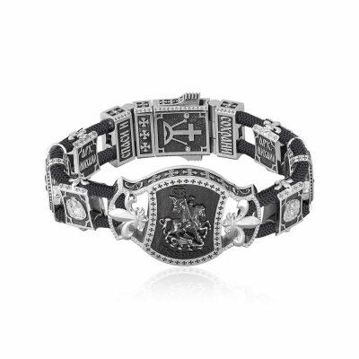 картинка Браслет из шнурка и серебра "Святой Георгий Победоносец" (12071) 