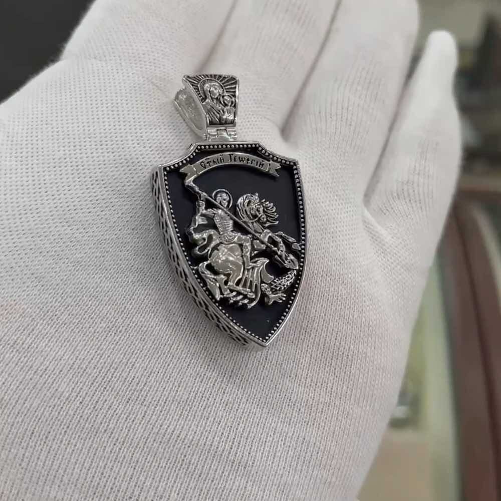 Купить Образ из серебра и дерева граб "Святой Георгий Победоносец" (52885)