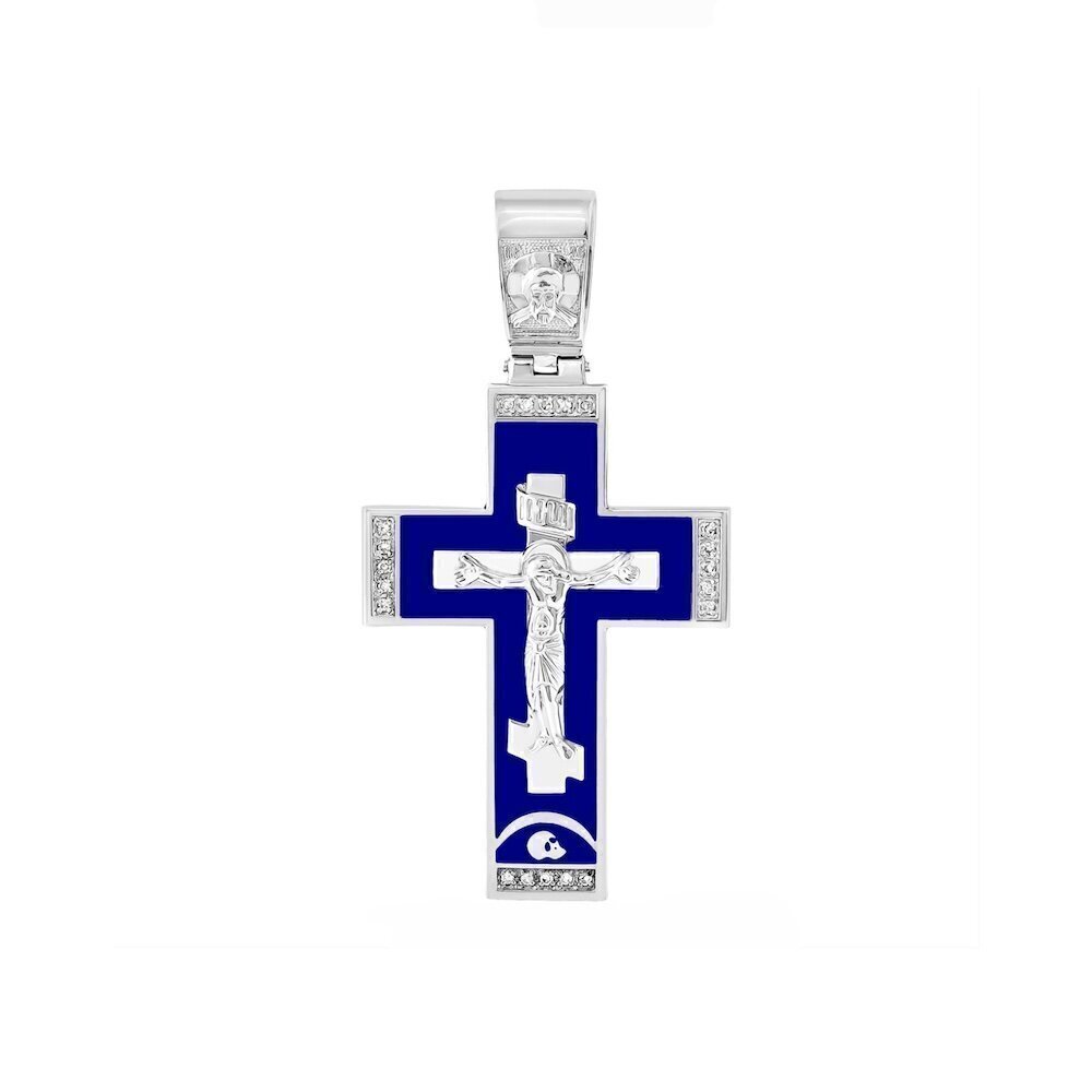 Купить Крест из серебра "Распятие Христа" с эмалью и фианитами (42979)