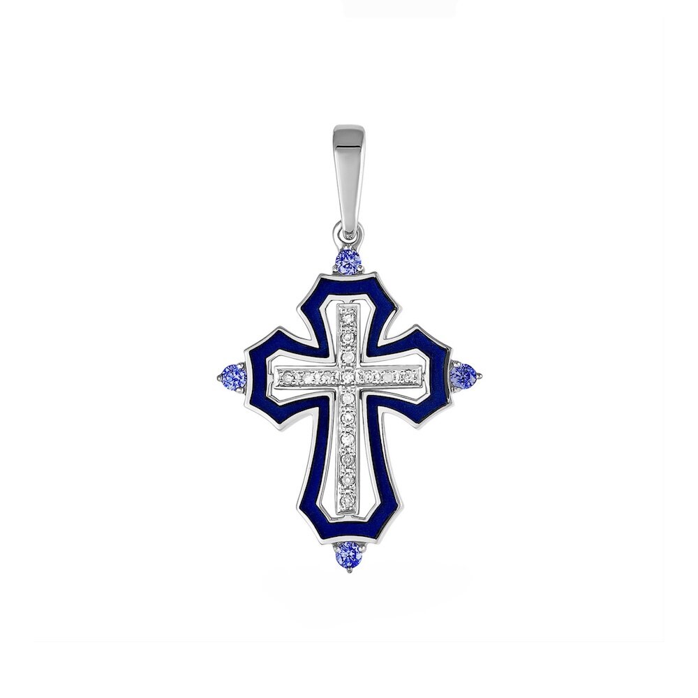 Купить Крест из серебра "Спаси и Сохрани" с эмалью и фианитами (42980)
