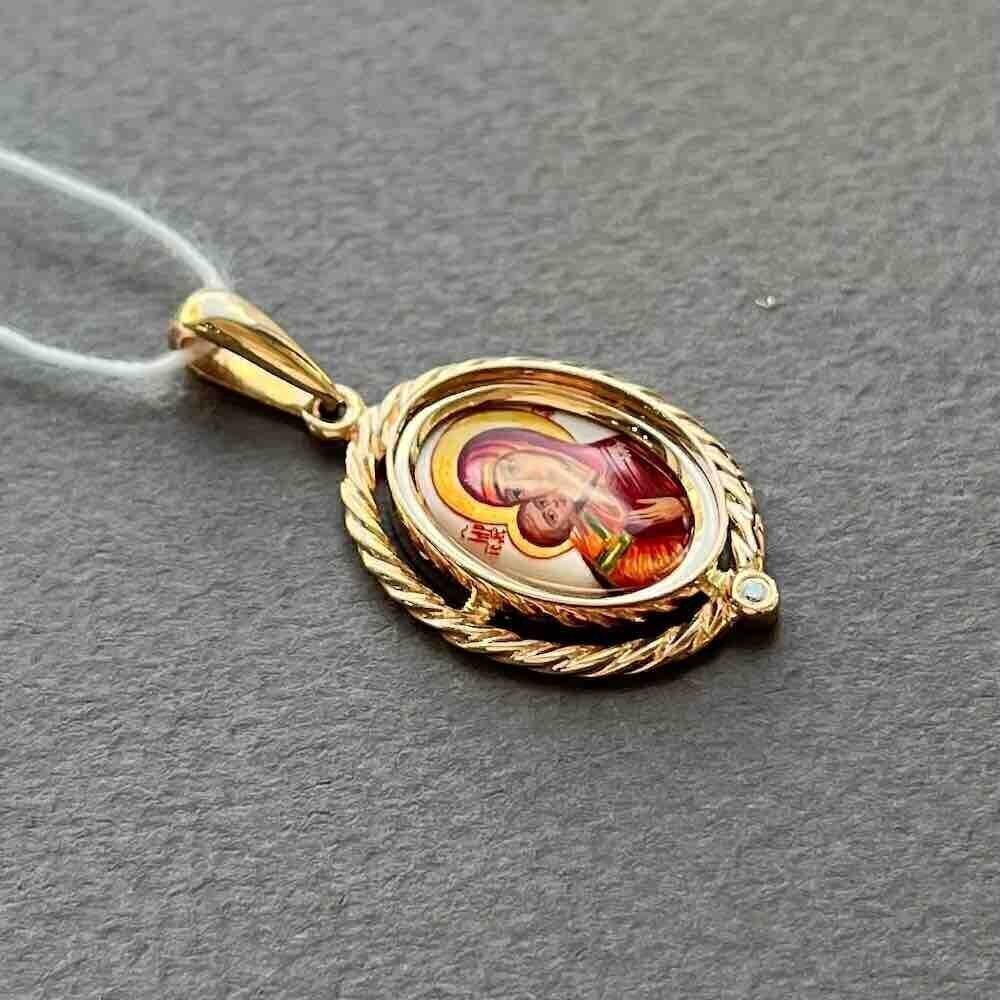 Купить Образ из красного золота "Божия Матерь Владимирская" с бриллиантом (51057)