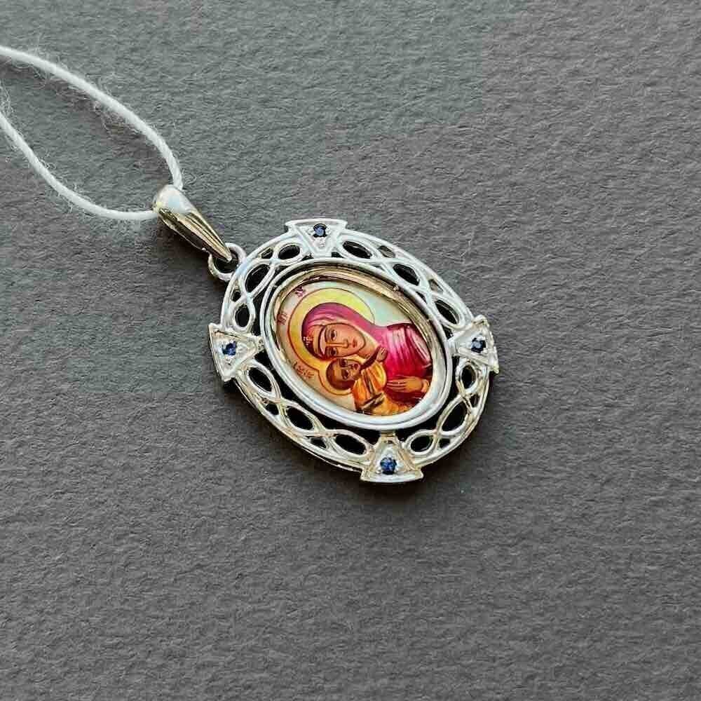 Купить Образ из серебра "Божия Матерь Владимирская" с сапфирами (52762)