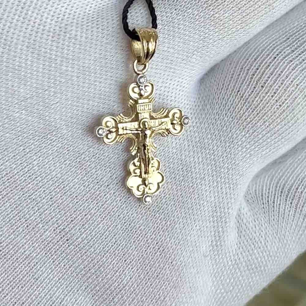 Купить Крест из желтого золота "Спаси и Сохрани" с бриллиантами (41495)