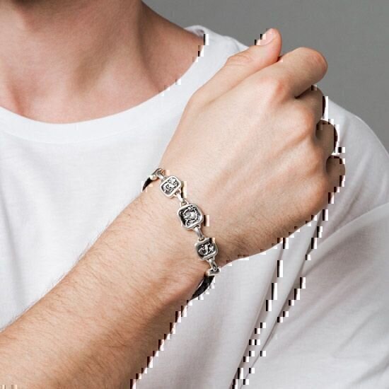 Купить Браслет из кожи и серебра "Святые Киприан и Иустина" (53642)