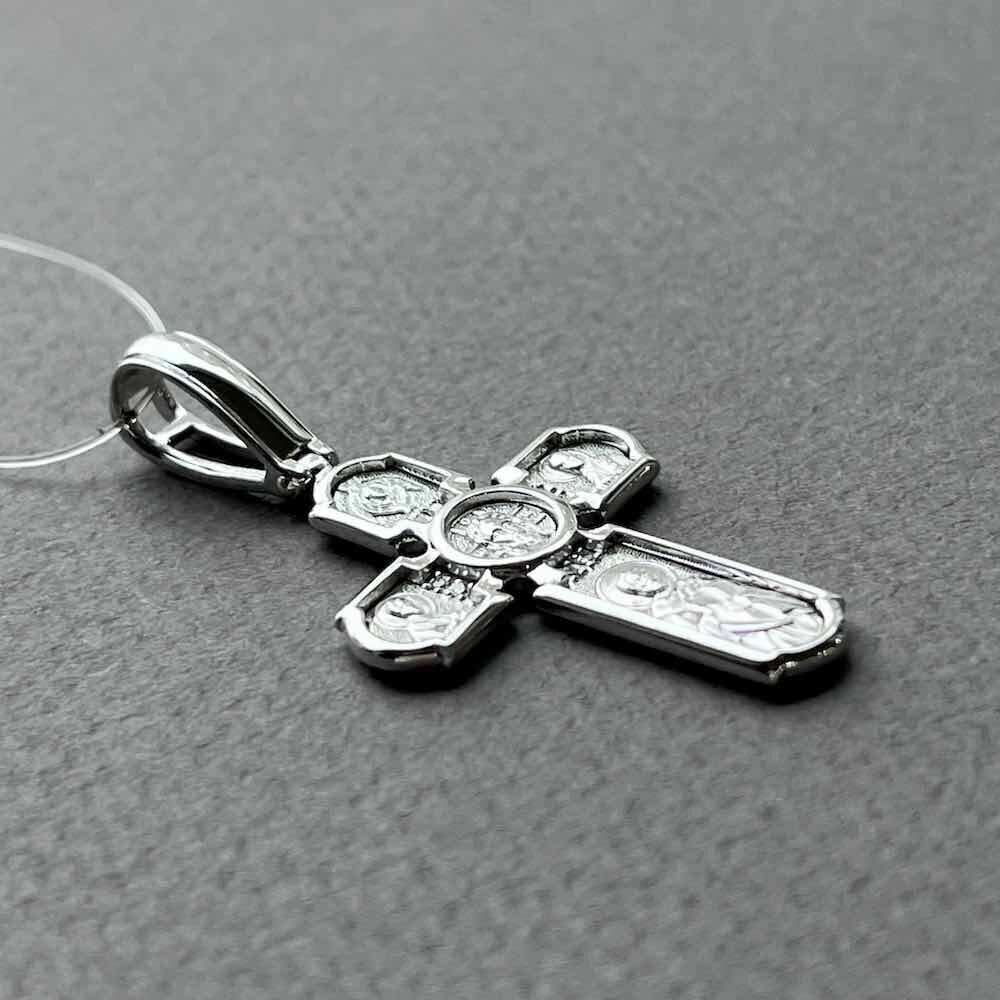 Купить Крест из белого золота "Спас Нерукотворный" с бриллиантами (41529)