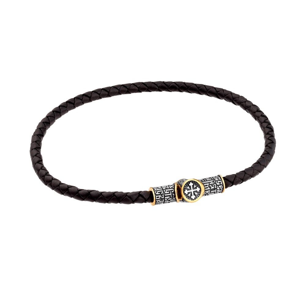 Купить Браслет из кожи и серебра "Молитва Предначинательная" (12295)