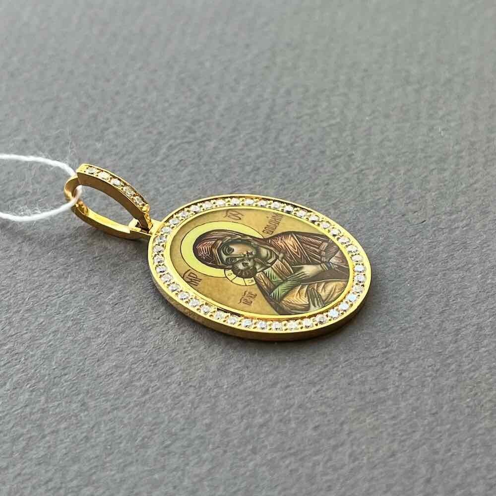 Купить Образ из желтого золота "Божия Матерь Владимирская" с бриллиантами и эмалью (51073)