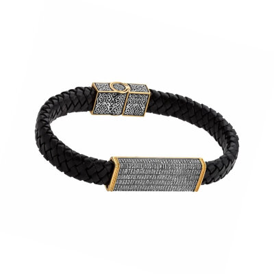 картинка Браслет из кожи и серебра "Отче Наш" (12098) 