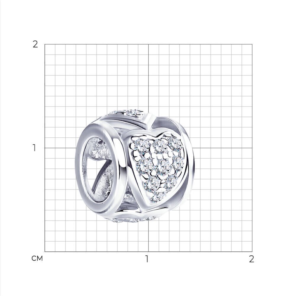 Купить Бусина из серебра "Сердце" с фианитами (52025)
