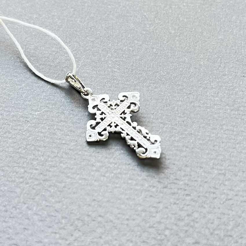 Купить Крест из белого золота "Спаси и Сохрани" с фианитами (41285)