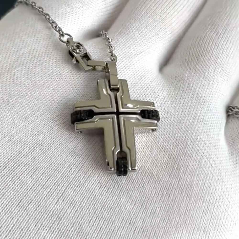 Купить Колье из стали с подвеской в виде креста с сапфиром (43008)
